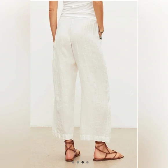 Velvet by Graham & Spencer Lola Linen Pant in Chalk White Small Relaxed Fit Crop - Picture 3 of 16